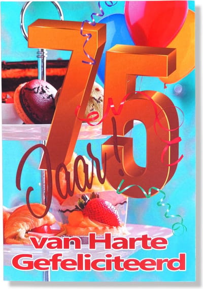 Hoera 75 Jaar! Luxe verjaardagskaart - 12x17cm - Gevouwen Wenskaart inclusief envelop - Leeftijdkaart