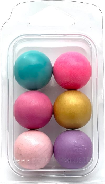 Boulemaus - Jeu de Boules - FM-8 - 6 Buts - kleuren: turkoois - neon-magenta - violet-roze - goud - rosa - lichtpaars - 30mm