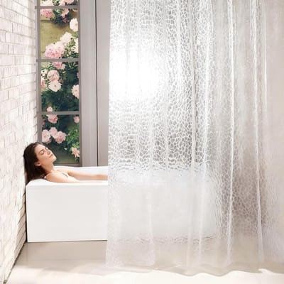 Waterdichte transparante douchegordijn 180 x 180 cm, kunststof met 12 metalen oogjes en ophangringen, ideaal voor thuis en hotels.