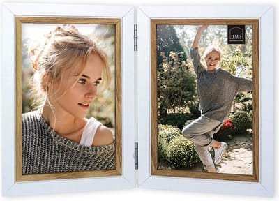HAES DECO - Houten Fotolijst Duo Fevik in wit met bruin voor 2 foto's 10x15 - DP11215