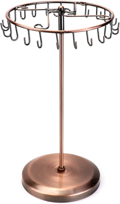 Rotating Jewelry Stand with 23 Hooks - For Necklaces, Bracelets, Rings, and Earrings Storage (H34.8 x B20.5 cm)