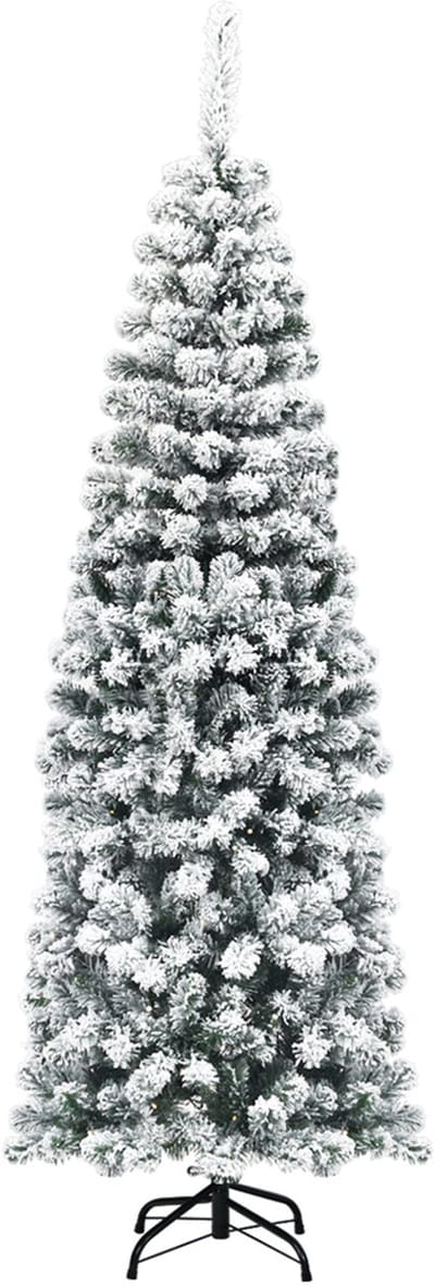 COSTWAY 135/180/225 cm, kunstkerstboom met sneeuw, kunstkerstboom met metalen standaard, pvc-naalden, kunstboom, Kerstmis, klapsysteem, groen (180 cm)