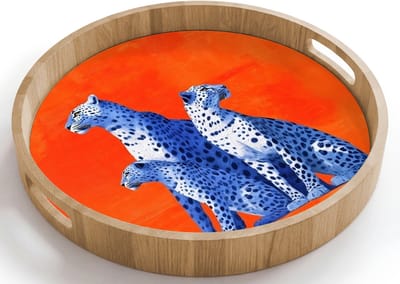 Dienblad rond 40x40 cm - Schootdienblad hout - Luipaarden - Stippen - Oranje - Borrelplank rechthoek - Plateau houten dienbladen