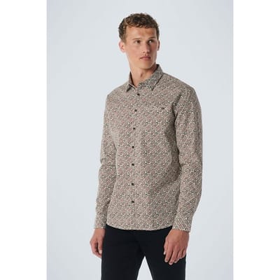 No Excess Shirt Stretch Allover Printed Dark Green Maat: S | Casual Overhemden Outlet | Heren | Beige
