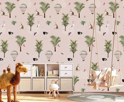 INGK Kinderbehang - Olive & Noah - Ostrich Repeat (pink) mix&match