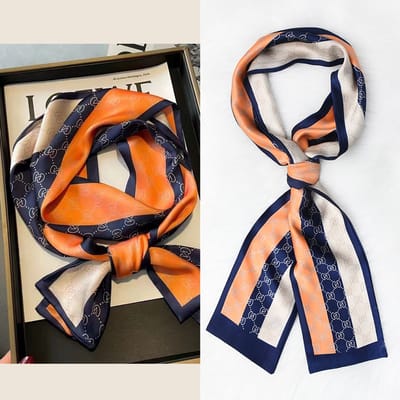 Zijden sjaal-stijl zijden sjaal voor dames - Kleurblokkenprint - Fris en delicaat - Decoratieve shawl over shirts -20，14*150CM