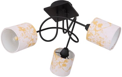 Plafondlamp woonkamerlamp plafondlamp eetkamerlamp slaapkamerlamp, metaal hout textiel zwart goud, 3 vlammen E14, H 27,5 cm