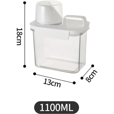Wasmiddelcontainer Luchtdichte Dispenser met Maatbeker Transparante Opbergdoos voor Wasmiddel Rijst Granen Dispenser white