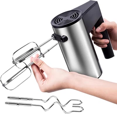 Handmixer Roestvrij Staal - Elektrische Mixer - Beslag Mengen - Antislip Handgreep - 19 cm - Zilver