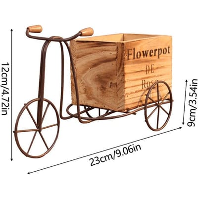 IJzerkunst Fiets Bloemenrek Vintage Houten Driewieler Bloempot Succulent Plant Decoratie Bureau Diversen Opbergdoos Ornamenten