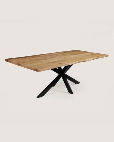 Rechthoekige Boomstam Eettafel 200 cm Mangohout – Zwart Metalen Matrix Onderstel – Industrieel – 8 Personen