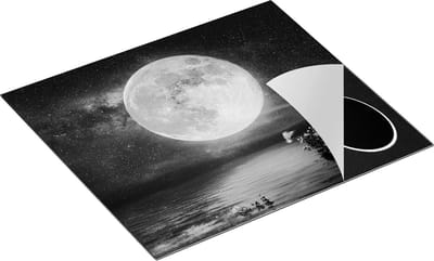 Chefcare Inductie Beschermer Volle Maan in de Hemel boven het Water - Zwart Wit - 60x50 cm - Afdekplaat Inductie - Kookplaat Beschermer - Inductie Mat