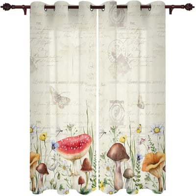 Paddenstoel Plant Vintage Modern Raamgordijnen voor Woonkamer Slaapkamer Gordijn Keuken Behandeling Jaloezieën Draperieën 135W x 60H(cm) x1