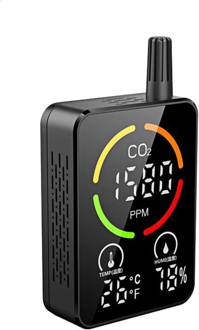 Luchtkwaliteit Monitor - CO2 Meter - Gezond Binnenklimaat - NDIR Sensor - Palmformaat - Zwart