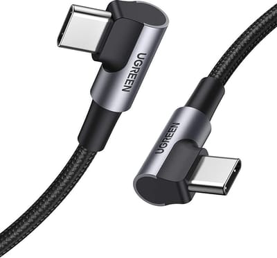 Ugreen - USB-C naar USB-C - 1.0 Meter - Haakse Kabel - 90 Graden - Oplader - Grijs