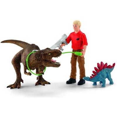 schleich DINOSAURUS- Tyrannosaurus rex aanval - Dino Speelgoed - Speelfigurenset - Kinderspeelgoed voor Jongens en Meisjes - 5 tot 12 jaar - 4 Onderdelen