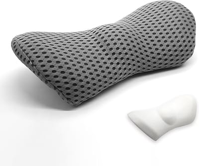 Rugkussen - Ergonomisch Lendenkussen van Traagschuim - Comfortabele Rugsteun - voor Bureaustoel en Autostoel - Ademend Rugkussen - met Verstelbare Bevestigingsriem - Visco-Elastisch Kussen voor Onderrug - Grijs