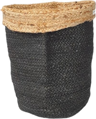 Jute Mand 2 stuks Medium Zwart/Naturel Plantenmand/Opberger/hoogte 40cm Speelgoedmand