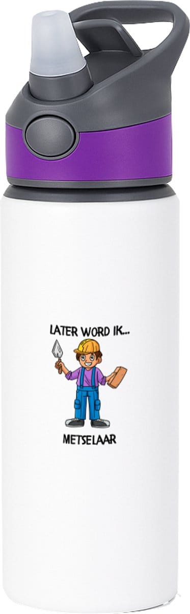 Hacebo® - Later word ik metselaar waterfles met rietje paars - Bouwvakker - Baby's - cadeau voor een baby - cadeau voor een peuter - kraamcadeau - bouwvakker - timmerman - werken in de bouw - stukadoor - water fles - 650ML