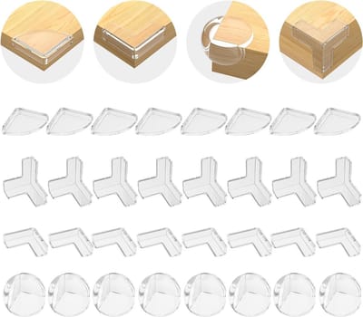 Veiligheidsset voor Kinderen: 32 Stuks Rubber Hoekbeschermers, Transparante Plakband, Tafelrand Bescherming, Hoekbeveiliging en Baby Hoofdveiligheid