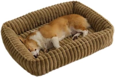 Daity Een comfortabel huisdierbed, wasbaar, orthopedisch rechthoekig bed van imitatiekonijnenbont (khaki, XS, 40x30x20cm)