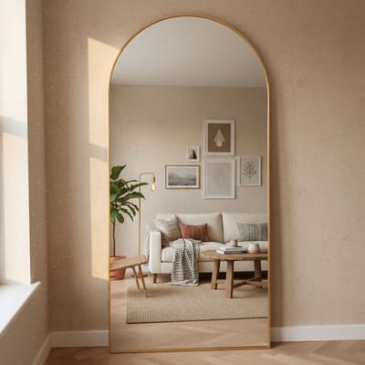 Staande Spiegel 180x100cm met Boog – Grote Vloerspiegel & Passpiegel – Inclusief brons frame – Slaapkamer, Hal & Kleedruimte
