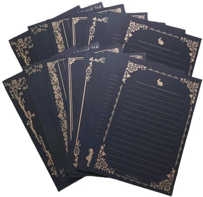 Allecto - Schrijfpapier - Vintage Luxe - A5 Formaat - 160 Vellen - Perfect voor brieven en uitnodigingen - Zwart met gouden kant