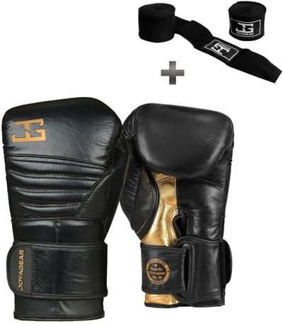 Joya Bokshandschoenen Falcon Zwart Goud - 12 oz – Echt Leren Kickbokshandschoenen – Dubbele Klittenbandsluiting – Heren/Dames – Training