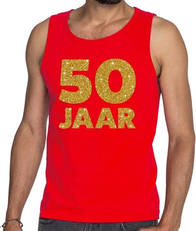 50 Jaar glitter tekst tanktop / mouwloos shirt rood heren - heren singlet 50 Jaar - Abraham kleding S