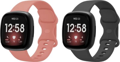 Strap-it Bundel – 2x Siliconen Smartwatch Bandje – geschikt voor Fitbit Versa 3 / Versa 4 / Sense / Sense 2 – Roze (Maat L) + Zwart (Maat L)