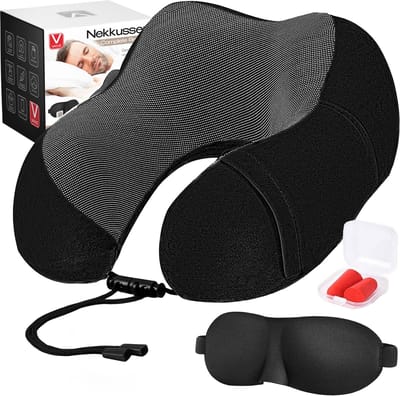 VAIVE Comfort Nekkussen Vliegtuig & Auto - Optimaal Support - Memory Foam - Reiskussen - Plus Slaapmasker & Oordopjes