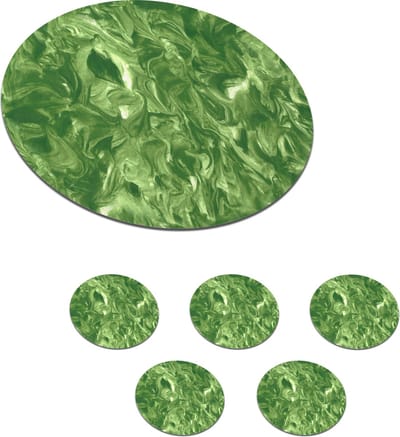 Onderzetters voor glazen - Rond - Verf - Marmer print - Groen - Design - 10x10 cm - Glasonderzetters - 6 stuks