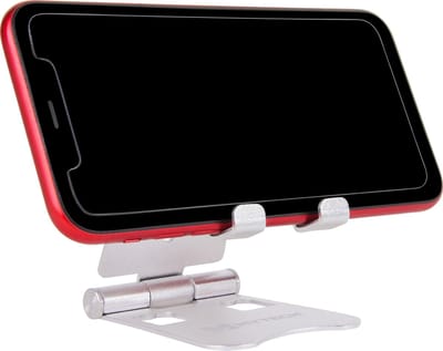 MyTech Telefoonhouder - Smartphone of Tablet Standaard - Inklapbaar - Voor op Bureau - Antislip - Zilverkleurig