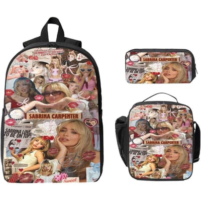 Sabrina Carpenter Kinderrugzak Lunchbox Pennenetuis voor Jongens Meisjes Rugzakken Schooltas Boekentas Set black