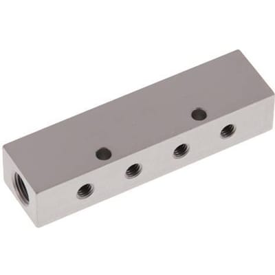 2xG 1/8'' x 8xM5 Aluminium Verdeelblok Dubbelzijdig 16 Bar