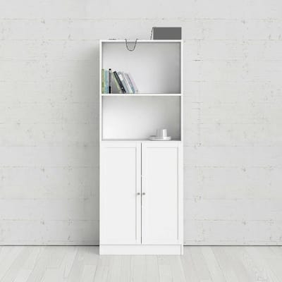 Anastasia Moderne Boekenkast voor Kantoor en Thuis, Mobiele Boekenhouder met Opbergruimte en Planken, Wit 79 x 28 x 203 cm