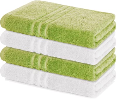 Lavea® Set van 4 handdoeken 70x140 cm – 100% katoen – Zacht en absorberend – Ideaal als badhanddoek, badlaken of handdoek voor dagelijks gebruik – Lindegroen en Wit