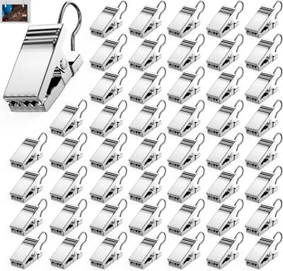 50 stuks - Gordijnhaakclips - Douchegordijnclips van roestvrij staal - Zilveren metalen gordijnhaken - Gordijnhaken van roestvrij staal met clips - Geschikt voor displaybenodigdheden, woonaccessoires en het ophangen van foto's (zilver)