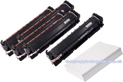 KATRIZ® huismerk Toner 2x CF530A Zwart +1x CF531A Cyaan + 1x CF532A Geel +1x CF533A Magenta- HP205A - 5 stuks + Kopieerpapier-A4-80GR-500vellen-wit | Geschikt voor Color LaserJet Pro M180n MFP / Color LaserJet Pro M181fw MFP