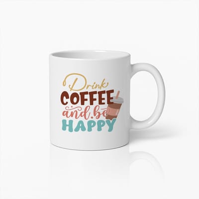 Drink Koffie en Wees Gelukkig Beker – 330ml Motiverende Koffiemok – Leuk Cadeau voor Koffieliefhebbers & Ochtendboost