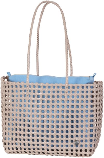Handed By - Tas - Shopper - Strandtas - Beachbag - Met binnentas - Schoudertas - Handed By Maze - beige met blauwe binnentas -caffé latte with lagoon blue bag