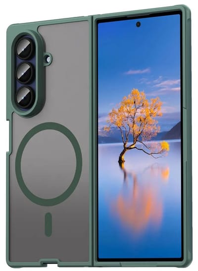 MobyDefend Hoesje - Geschikt voor Samsung Galaxy Z Fold 7 - Case Geschikt voor MagSafe - Mat Transparant Met Gekleurde Rand - Groen