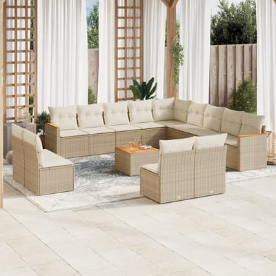 vidaXL - 14-delige - Loungeset - met - kussens - poly - rattan - beige