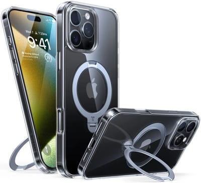 TORRAS UPro Ostand Spin Hoesje Geschikt voor Apple iPhone 16 Pro Max - Compatibel met MagSafe - 360° Draaibare Magnetische Standaard - Back Cover Kickstand Ring - Transparant