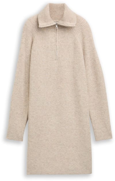 Tom Tailor Denim - Mini-jurk met troyerkraag - Maat XL - cosy beige melange