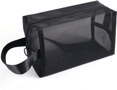 JHUBERS- Douchetas Zwart - Mesh Douchetas - Ophangtas - Cosmetica-Organizer - Draagtas - 21 x 12 x 8 cm - Ademend en snel drogend - Toilettas