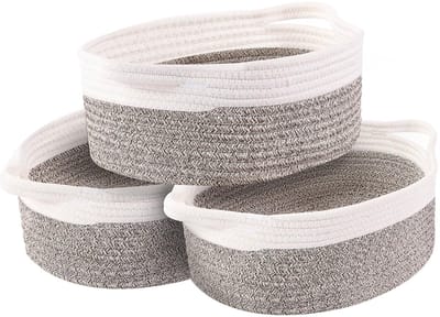 Dailygoods- Opbergmand Katoen - Set van 3 - Decoratie - Organiseren - Handgrepen - Veilig voor baby's en huisdieren - 33 x 22 x 13 cm - Opbergdozen