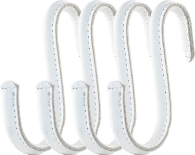 Brute Strength - Leren S-haken - Wit met witte stiksels - 4 stuks - Kledinghaak – Leer - kapstokhaak - Ophanghaken – handdoekhaakjes