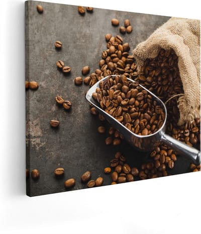 Artaza Canvas Schilderij Koffie - 50x40 cm - Wanddecoratie Keuken - Muurdecoratie Stilleven - Kamer Accessoires Koffiebonen