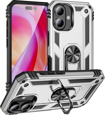 Coverup Hoesje - Geschikt voor iPhone 16 Hoesje - Coverup Ring Kickstand Back Cover - Zilver